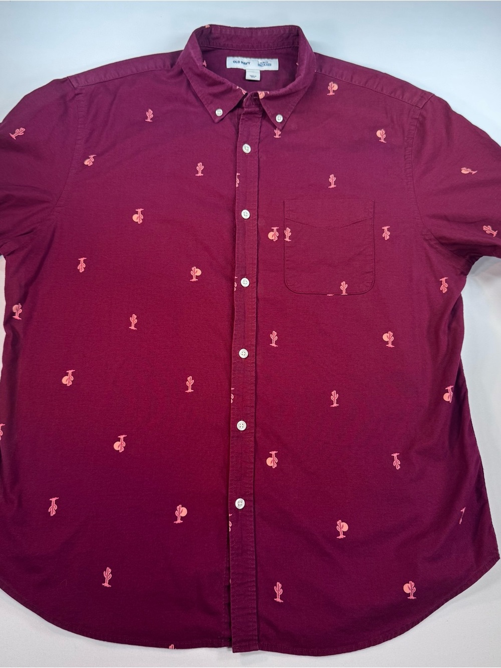 OLD NAVY Men's Slim Fit Short-Sleeve Shirt, Maroon, Orange Cactus Print, XL